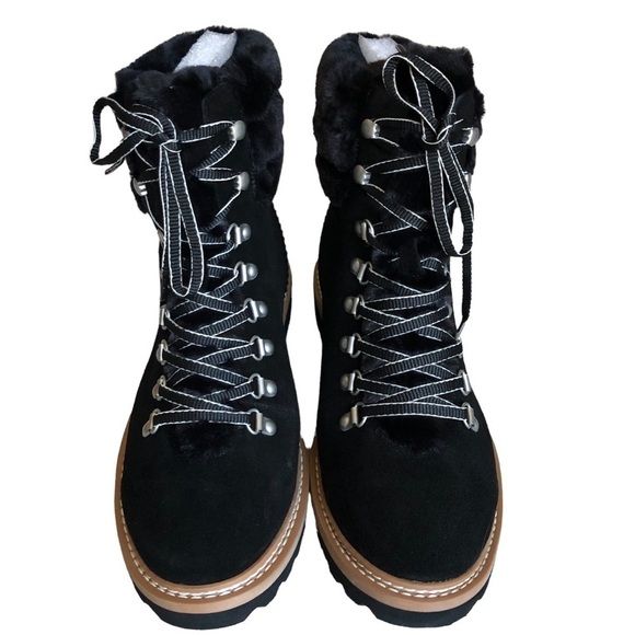 Splendid NWT Evita Lace Up Suede Faux Fur Trim Winter Boot Black Size 10 - Picture 5 of 15